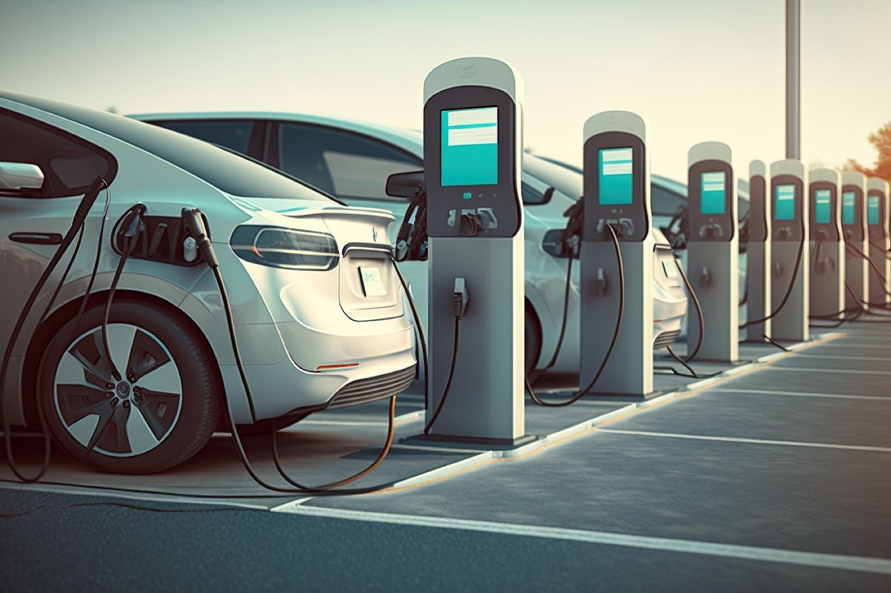 Electric vehicle at a charging station